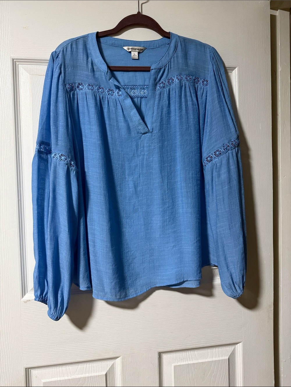 Sky Blue Embroidered Peasant Blouse